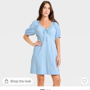 Light Blue Puff Sleeve Dress